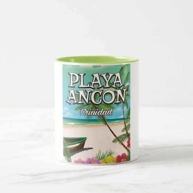 Playa Ancón Trinidad travel poster Two-Tone Coffee Mug (Center)