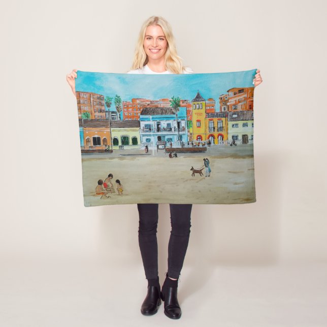 Playa de la Malvarrosa Painting by Alfred Fox Fleece Blanket (In Situ)