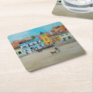 Playa de la Malvarrosa Painting by Alfred Fox Square Paper Coaster