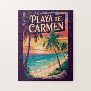 Playa del Carmen Illustration Travel Art Vintage Jigsaw Puzzle