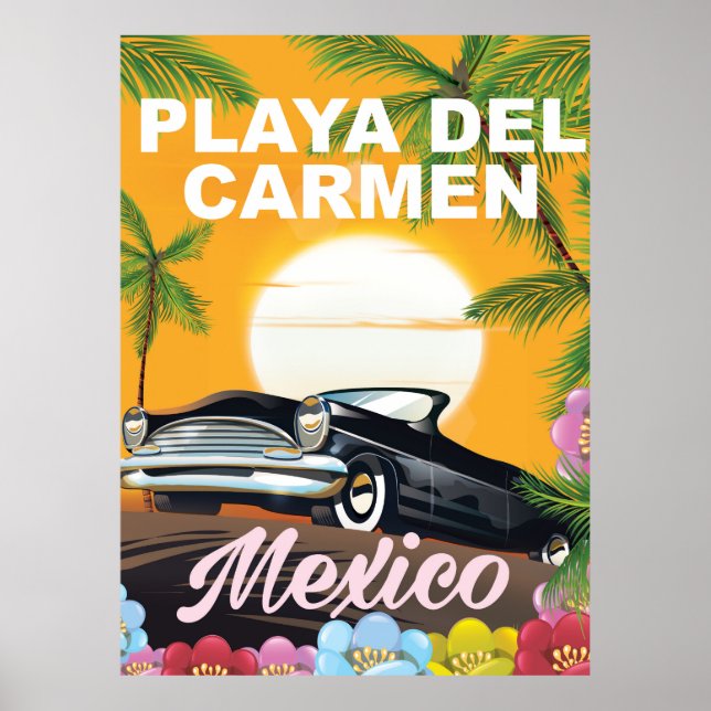 Playa del Carmen Mexican car travel poster (Front)