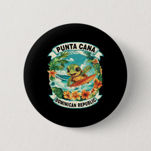 Playa Del Carmen Mexico Cute Sea Turtle Surfing Su 2 Inch Round Button