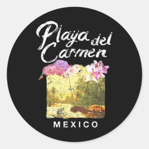 Playa Del Carmen Mexico Floral Vintage T Shirt Classic Round Sticker