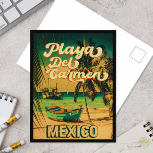 Playa del Carmen Mexico Palm Tree Vintage Travel Postcard