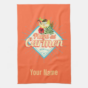 Playa del Carmen Mexico Retro Cocktail Vintage Kitchen Towel