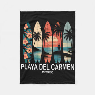Playa Del Carmen Mexico Surfboard Surfing Retro _1 Fleece Blanket