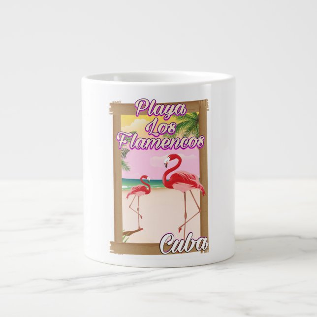 Playa Los Flamencos Cuba travel poster Large Coffee Mug (Front)
