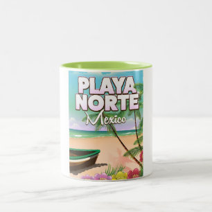 Playa Norte Mexican beach poster Two-Tone Coffee Mug