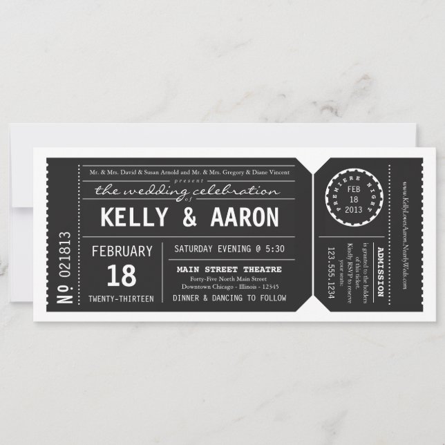Playbill Theatre Ticket Wedding Invitation - Black (Front)