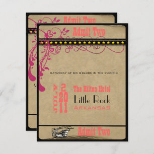 Playbill Ticket RSVP Raspberry Coral and Yellow Invitation