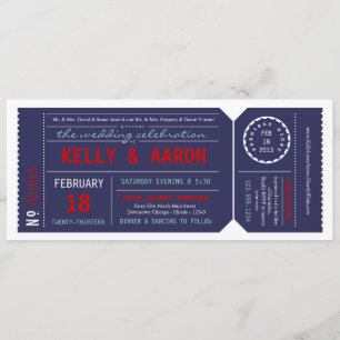 Playbill Ticket Wedding Invitation - Navy & Red
