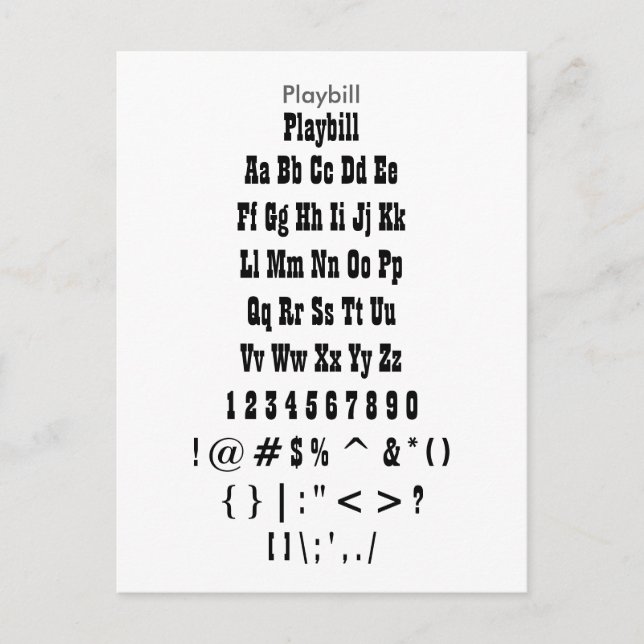 Playbill - Zazzle Font Sampler Sheet Postcard (Front)