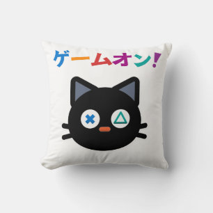 PlayCat – Japanese Gamer “Game On!" Throw Pillow