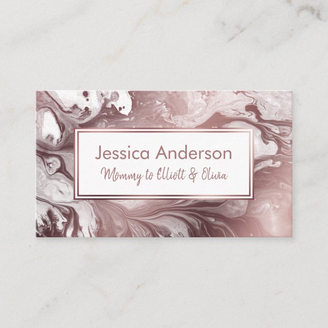 Playdate Calling Card in Rose Gold Marble on White (Front)