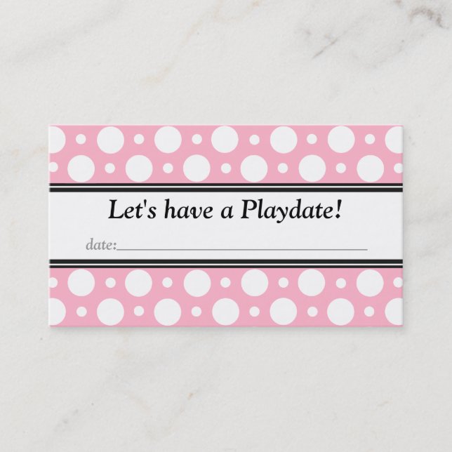 Playdate with Date Pink Polka Dots Business Cards (Front)