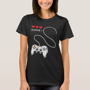 Player 1   Gamer Couple Valentine s Day Gaming T-Shirt