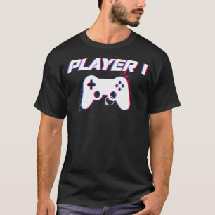 Player 1 Player 2 Gamer Couple Matching Funny Vale T-Shirt