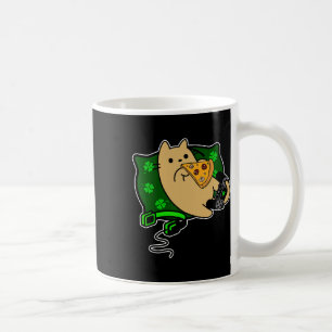 Player Cat Eats Pizza Clover St. Patricks Coffee Mug