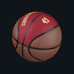 Player Club Team Name Number Custom Monogrammed<br><div class="desc">Create your own custom, personalized, faux gold elegant stylish typography / script / text / name on dark maroon / red background, mini size, hand stitched basketball. Simply enter the player / team / club / school / college / event / tournament name, and player jersey number, to customize. While...</div>