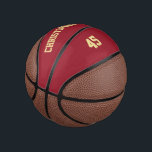 Player Club Team Name Number Custom Monogrammed Mini Basketball<br><div class="desc">Create your own custom, personalized, faux gold elegant stylish typography / script / text / name on dark maroon / red background, mini size, hand stitched basketball. Simply enter the player / team / club / school / college / event / tournament name, and player jersey number, to customize. While...</div>