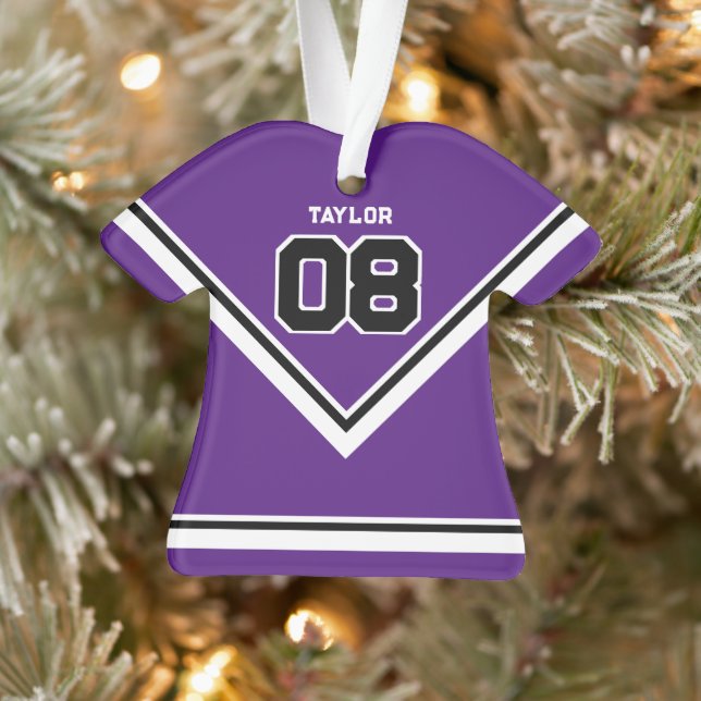 Player Jersey Number Name Purple & White Christmas Ornament (Tree)