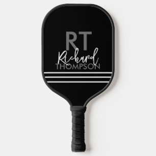 Player Monogram (name initial) on Black Pickleball Paddle