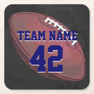 Player Name and Number Football Square Paper Coaster