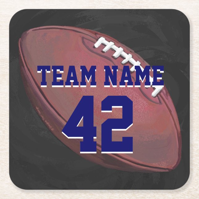 Player Name and Number Football Square Paper Coaster (Front)