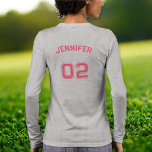 Player Name Jersey Number Womens Grey Long Sleeve Tri-Blend Shirt<br><div class="desc">Create your own custom, personalized, cool stylish pink typography / font / script, monogrammed player name jersey number athletic grey colour, classic crew neck, comfortable, pre-shrunk tri-blend, superior combed and ring-spun jersey cotton, unisex womens ladies long sleeve shirt t-shirt. Simply type in your name / player name and player jersey...</div>