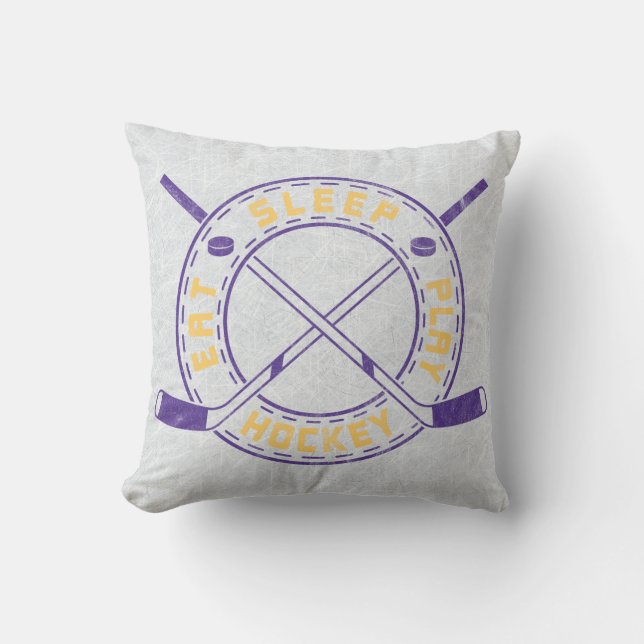 Player Name & Number, Eat Sleep Play Hockey Throw Pillow (Front)