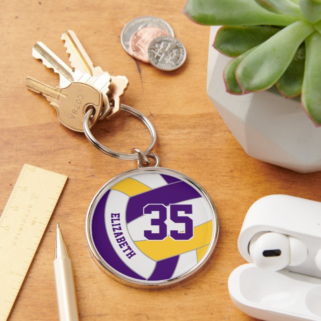 player name purple gold team colours volleyball  keychain (Desk)