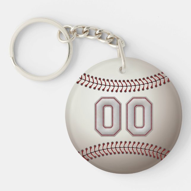 Player Number 00 - Cool Baseball Stitches Keychain (Front)