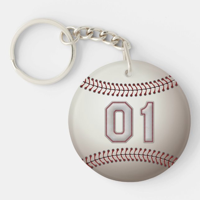 Player Number 01 - Cool Baseball Stitches Keychain (Front)
