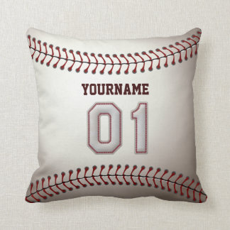 Player Number 01 - Cool Baseball Stitches Throw Pillow