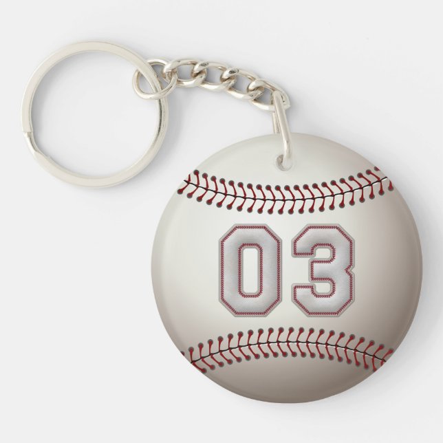 Player Number 03 - Cool Baseball Stitches Keychain (Front)