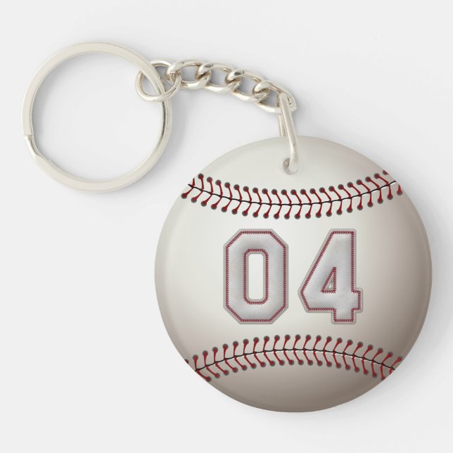 Player Number 04 - Cool Baseball Stitches Keychain (Front)