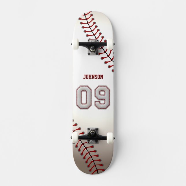 Player Number 09 - Cool Baseball Stitches Skateboard (Front)