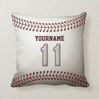 Player Number 11 - Cool Baseball Stitches Throw Pillow