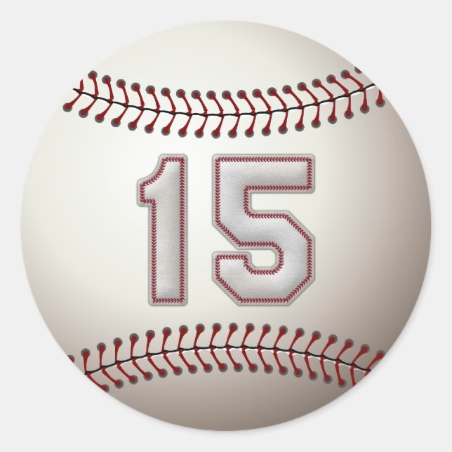 Player Number 15 - Cool Baseball Stitches Classic Round Sticker (Front)