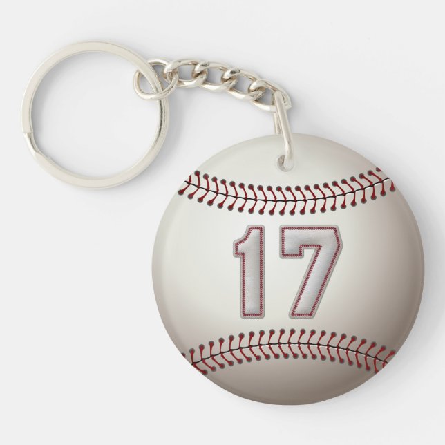 Player Number 17 - Cool Baseball Stitches Keychain (Front)