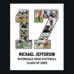 Player Number 17 Senior Sports Team Photo Collage Poster<br><div class="desc">Personalized photo collage for player number 17. This customizable photo gift is perfect for senior night, sports award banquet or birthday gift for your athlete son, daughter or student. It's a great way to display precious moments and memories from their sports games. The poster features a collage of photos, and...</div>