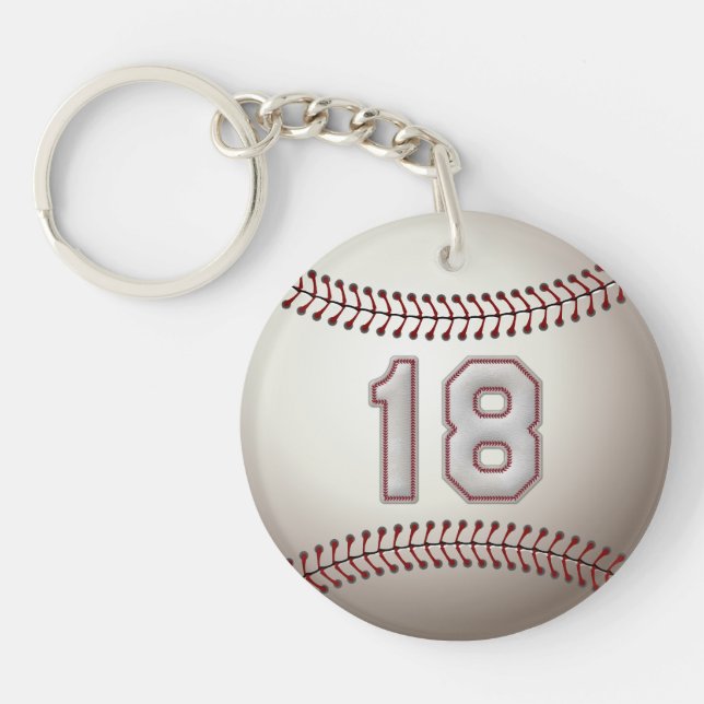 Player Number 18 - Cool Baseball Stitches Keychain (Front)
