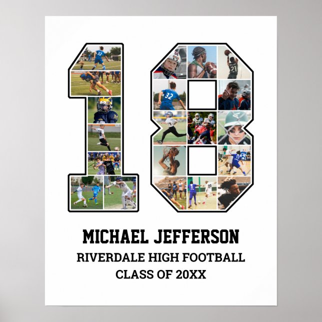 Player Number 18 Senior Sports Team Photo Collage Poster (Front)