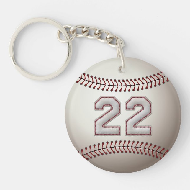 Player Number 22 - Cool Baseball Stitches Keychain (Front)