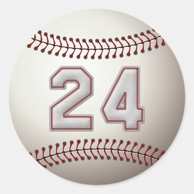 Player Number 24 - Cool Baseball Stitches Classic Round Sticker (Front)