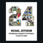 Player Number 24 Senior Sports Team Photo Collage Poster<br><div class="desc">Personalized photo collage for player number 24. This customizable photo gift is perfect for senior night, sports award banquet or birthday gift for your athlete son, daughter or student. It's a great way to display precious moments and memories from their sports games. The poster features a collage of photos, and...</div>