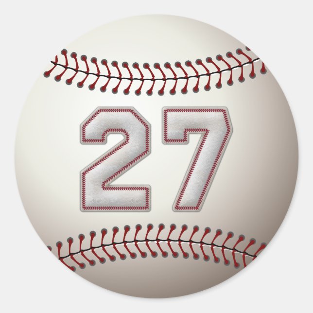 Player Number 27 - Cool Baseball Stitches Classic Round Sticker (Front)