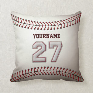 Player Number 27 - Cool Baseball Stitches Throw Pillow