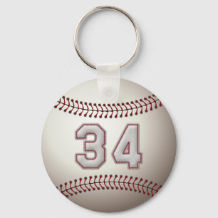 Player Number 34 - Cool Baseball Stitches Keychain