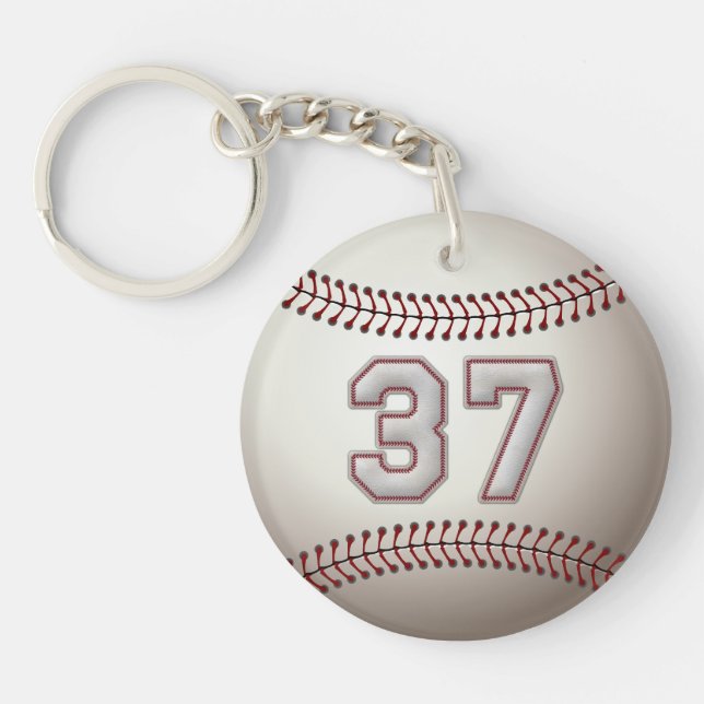 Player Number 37 - Cool Baseball Stitches Keychain (Front)